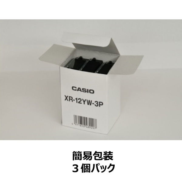 まとめ)カシオ計算機 ラベルテープXR-12GCYW 黒文字黄テープ12mm〔×5