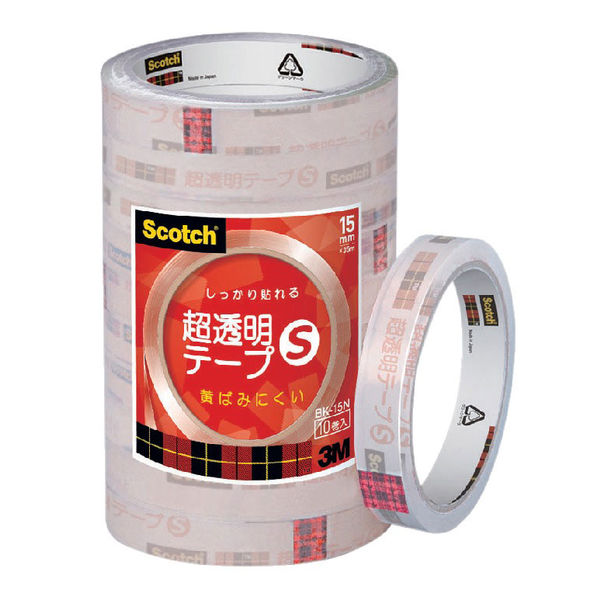 スコッチ 超透明テープS 大巻 3インチ 巻芯経76mm 幅15mm×長さ35m 1パック(10巻入) スリーエム BK-15N