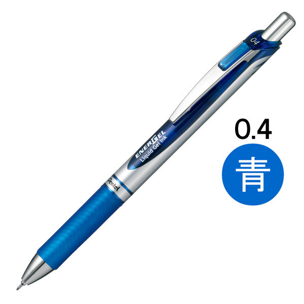 ぺんてる ゲルインクボールペン エナージェル 0.4mmニードルチップ 青 ノック式 シルバー軸 BLN74-C 1箱（10本）