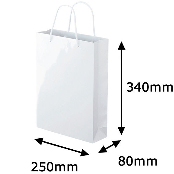 手提げ紙袋　ミラーフィルムタイプ　丸紐　ホワイト　M　1箱（90枚：5枚入×18袋）　アスクル  オリジナル
