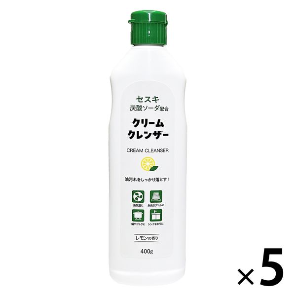 セスキ炭酸配合 クリームクレンザー ホワイト レモンの香り 400g 1セット（1個×5） ミツエイ【リニューアル】