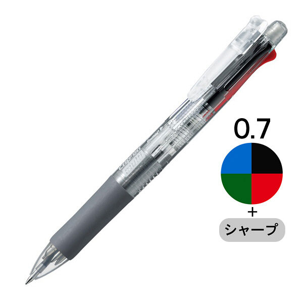 多機能ボールペン クリップ-オンマルチ500 透明軸 4色0.7mmボールペン+