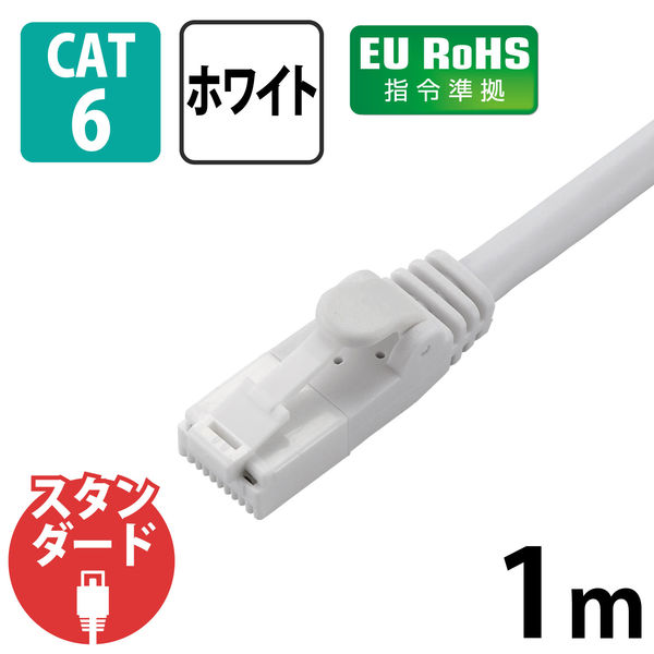 LANケーブル 1m cat6 爪折れ防止 ギガビット より線 スリムコネクタ 白