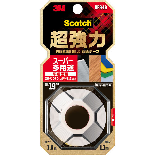 平滑面用 スーパー多用途 超強力両面テープ プレミアゴールド KPS-19 幅19mm×長さ1.5m スコッチ 3Mジャパン 5巻