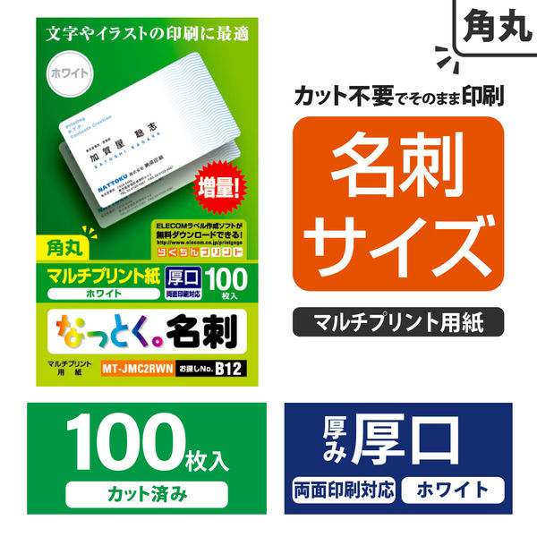 エレコム カット済み名刺用紙 マルチプリント紙 特殊 １００枚 白 角丸