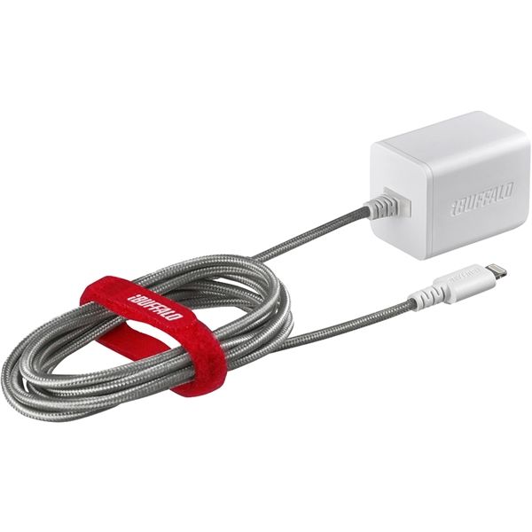 バッファロー ２．４Ａ　ＵＳＢ急速充電器　Ｌｉｇｈｔｎｉｎｇケーブル一体型タイプ　１．５ｍ　ホワイト BSMPA2403LC1WH 1台（直送品）