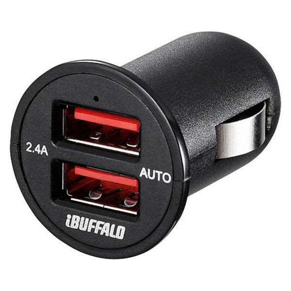 バッファロー 2.4A シガーソケット用USB急速充電器 Aut BSMPS2401P2BK 1台（直送品）