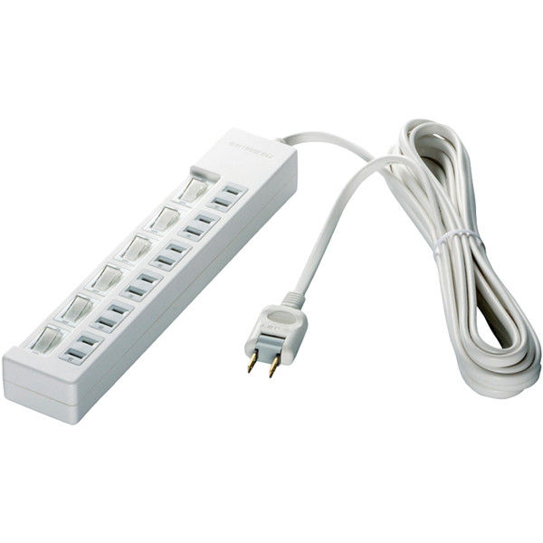 バッファロー ２ピン式電源タップ　６個口タイプ　雷サージ防止／個別スイッチ付　１ｍ　ホワイト BSTAPSW2610WH 1台（直送品）