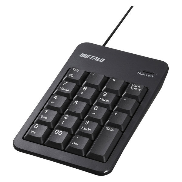 バッファロー 有線テンキーボード Tabキー/USBハブ付き メンブレン ブラック BSTKH100BK 1台