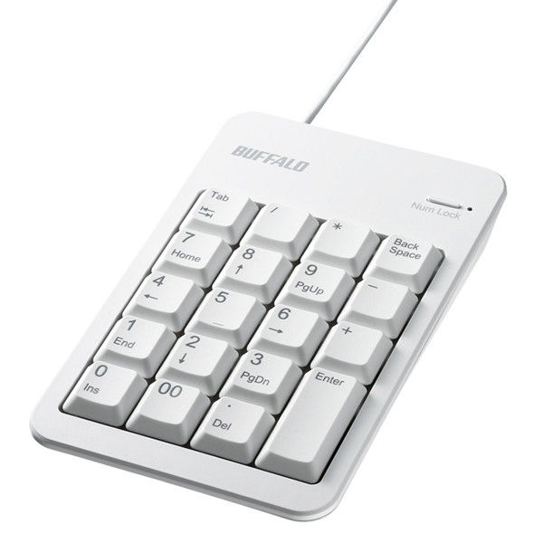 バッファロー 有線テンキーボード Tabキー/USBハブ付き メンブレン ホワイト BSTKH100WH 1台（直送品）
