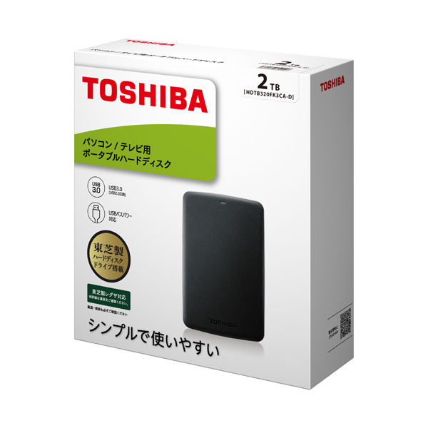 東芝 ポータブルハードディスク　２ＴＢ　ブラック HDTB320FK3CA-D 1台（直送品）