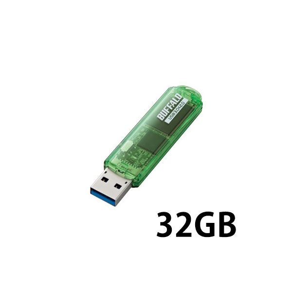 バッファロー ＵＳＢ３．０用　ＵＳＢメモリー　スタンダードモデル　３２ＧＢ　グリーン RUF3-C32GA-GR 1台（直送品）