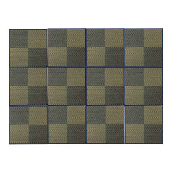 イケヒコ い草 置き畳 ユニット畳 和モダン 12枚組 『ニール』 ブルー 約82×82×1.7cm 12P（直送品）