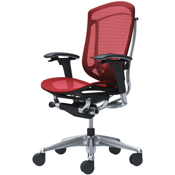 CC81BS FPG9 オカムラコンテッサセコンダ ハイバック可動肘 座メッシュ ポリッシュ ブラックボディ ランバー付 レッド 1脚（直送品）
