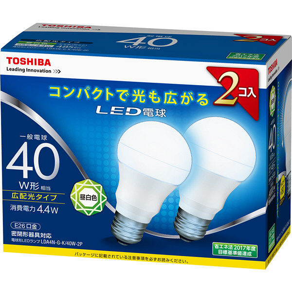 東芝 LED広配光40W昼白色2個パック LDA4N-G-K/40W-2P（直送品）