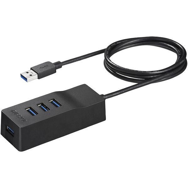 バッファロー ＵＳＢ３．０セルフパワーハブ　上挿し／４ポートタイプ　ＴＶ背面取り付けキット付き　ブラック BSH4A110U3VBK 1台（直送品）