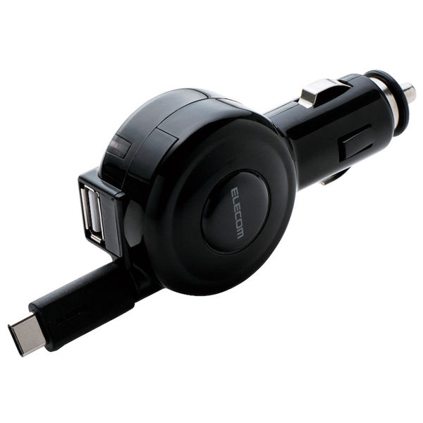 エレコム 車載ホルダー スマホスタンド シガーソケットタイプ 幅4.5cm~9cmまで対応 USBポート×2個付 4.8A ブラック