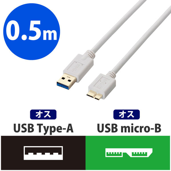 USB3.0ケーブル USB-A to microB ホワイト 50cm USB3-AMB05WH USB3.0ケーブル USB-A to microB ホワイト 50cm USB3-AMB05WH