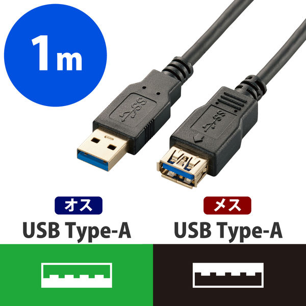 エレコム USB3.0延長ケーブル（A-A）1.0ｍ/ブラック USB3-E10BK 1個