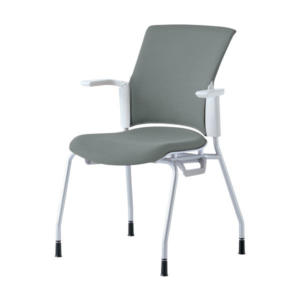 プラス 会議椅子 チェダーC 4本脚タイプ 背クッション 肘付 ホワイトシェル クラウドグレー MB-W50S CGY 1脚（直送品）