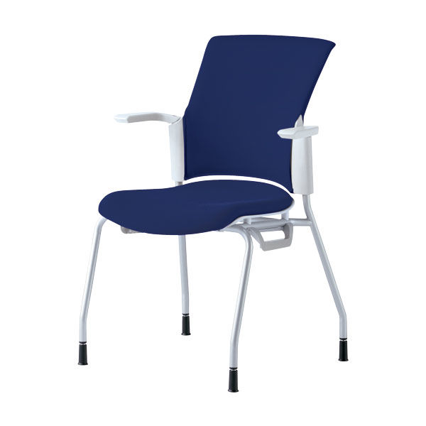 プラス 会議椅子 チェダーC 4本脚タイプ 背クッション 肘付 ホワイトシェル ナイトブルー MB-W50S NBL 1脚（直送品）