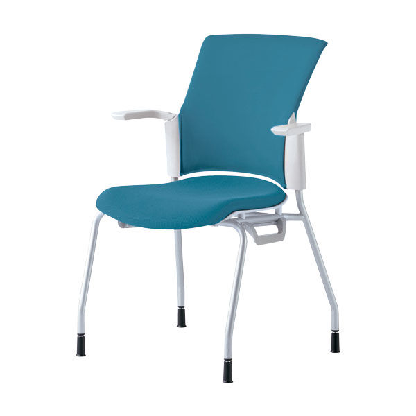 プラス 会議椅子 チェダーC 4本脚タイプ 背クッション 肘付 ホワイトシェル シャローブルー MB-W50S SBL 1脚（直送品）