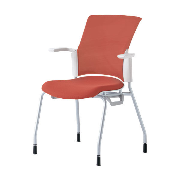 プラス 会議椅子 チェダーC 4本脚タイプ 背クッション 肘付 ホワイトシェル テラコッタレッド MB-W50S TRD 1脚（直送品）