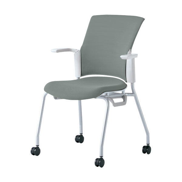 プラス 会議椅子 チェダーC キャスター脚タイプ 背クッション 肘付 ホワイトシェル クラウドグレー MB-W52S CGY 1脚（直送品）