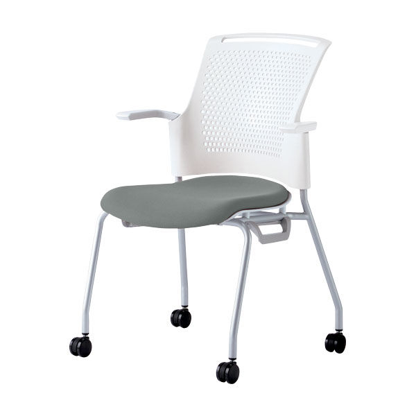プラス 会議椅子 チェダーC キャスター脚タイプ 背ヌード 肘付 ホワイトシェル クラウドグレー MB-W53SH CGY 1脚（直送品）