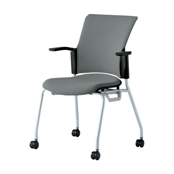 プラス 会議椅子 チェダーC キャスター脚タイプ 背クッション 肘付 ブラックシェル クラウドグレー MB-W62S CGY 1脚（直送品）