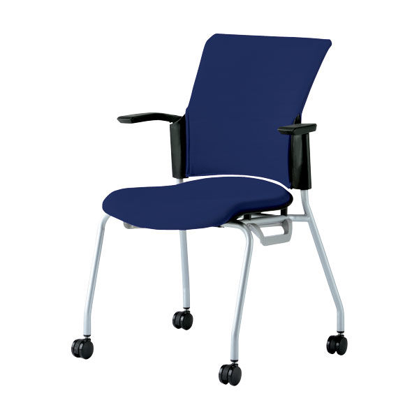 プラス 会議椅子 チェダーC キャスター脚タイプ 背クッション 肘付 ブラックシェル ナイトブルー MB-W62S NBL 1脚（直送品）
