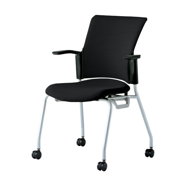 プラス 会議椅子 チェダーC キャスター脚タイプ 背クッション 肘付 ブラックシェル シャドーブラック MB-W62S SBK 1脚（直送品）