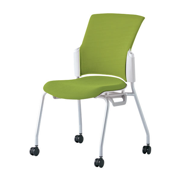 プラス 会議椅子 チェダーC キャスター脚タイプ 背クッション 肘なし ホワイトシェル リーフグリーン MC-W52S LGR 1脚（直送品）