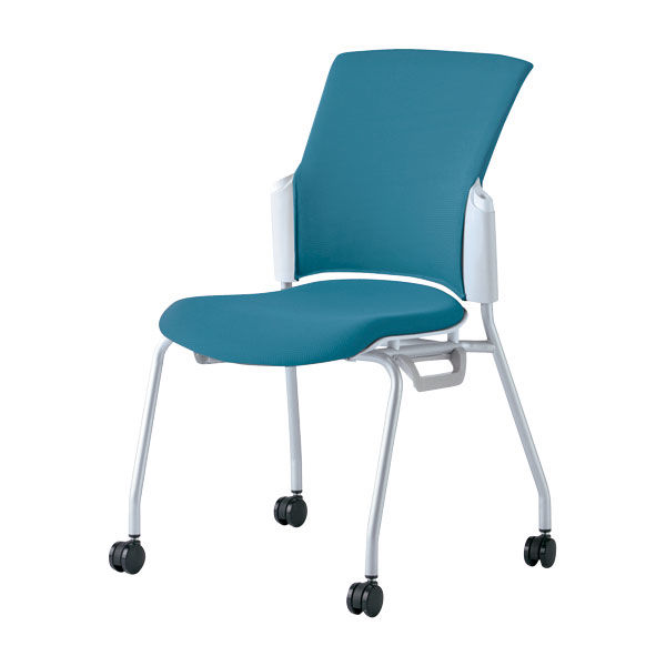 プラス 会議椅子 チェダーC キャスター脚タイプ 背クッション 肘なし ホワイトシェル シャローブルー MC-W52S SBL 1脚（直送品）