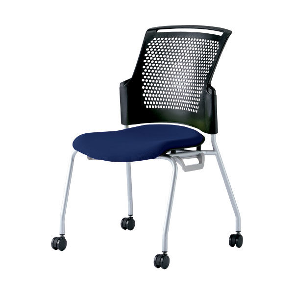 プラス 会議椅子 チェダーC キャスター脚タイプ 背ヌード 肘なし ブラックシェル ナイトブルー MC-W63SH NBL 1脚（直送品）