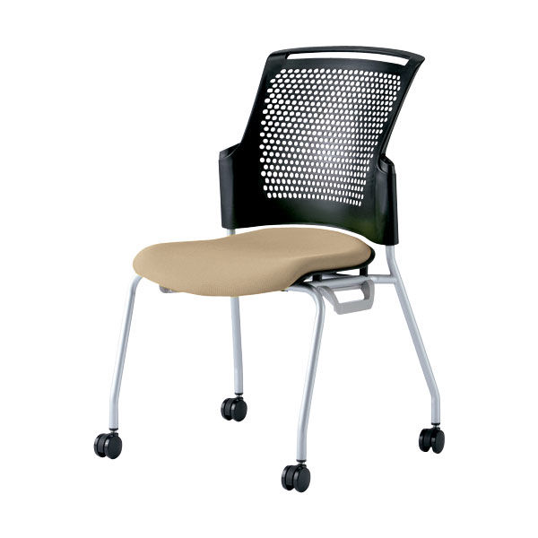 プラス 会議椅子 チェダーC キャスター脚タイプ 背ヌード 肘なし ブラックシェル サンドベージュ MC-W63SH SBE 1脚（直送品）