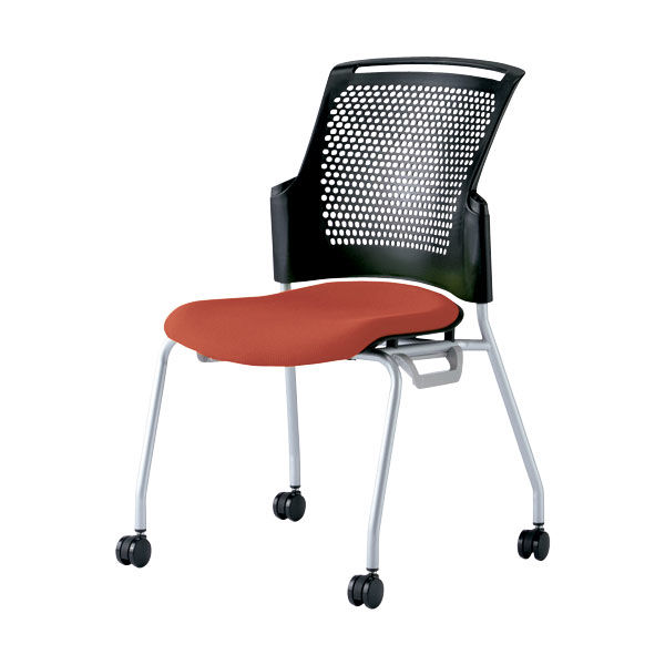 プラス 会議椅子 チェダーC キャスター脚タイプ 背ヌード 肘なし ブラックシェル テラコッタレッド MC-W63SH TRD 1脚（直送品）