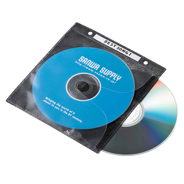 サンワサプライ DVD・CD不織布ケース（リング穴付・ブラック） FCD-FR100BKN 1セット（100枚入）