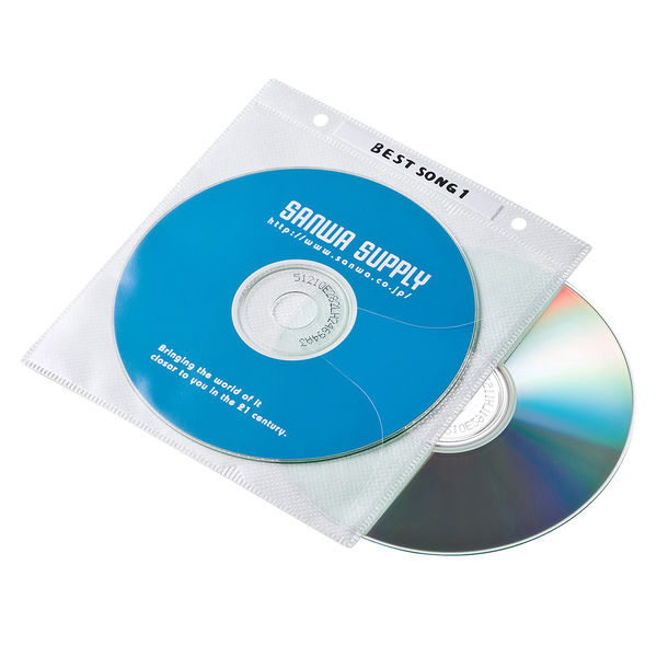 サンワサプライ DVD・CD不織布ケース（リング穴付・ホワイト） FCD-FR100WN 1セット（100枚入）