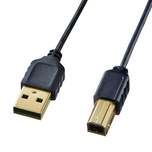 サンワサプライ 極細USBケーブル A-Bタイプ ブラック 0.5m USB2.0 KU20-SL05BK 1本（直送品）