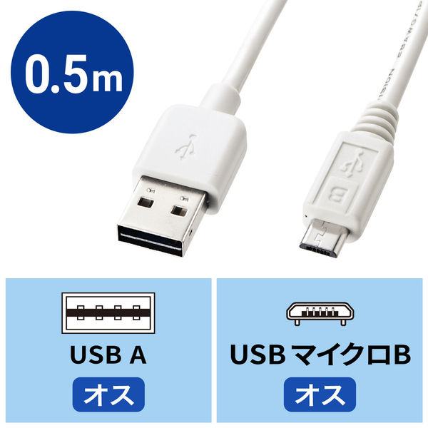 サンワサプライ 両面挿せるマイクロUSBケーブル(MicroB）ホワイト KU-RMCB05W 1本