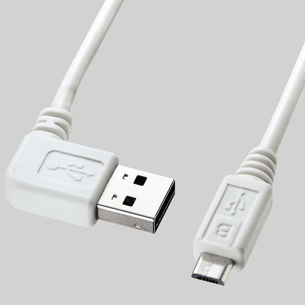 サンワサプライ 両面挿せるL型マイクロUSBケーブル Aオス-マイクロBオス ホワイト 1m USB2.0 KU-RMCBL1W 1本（直送品）