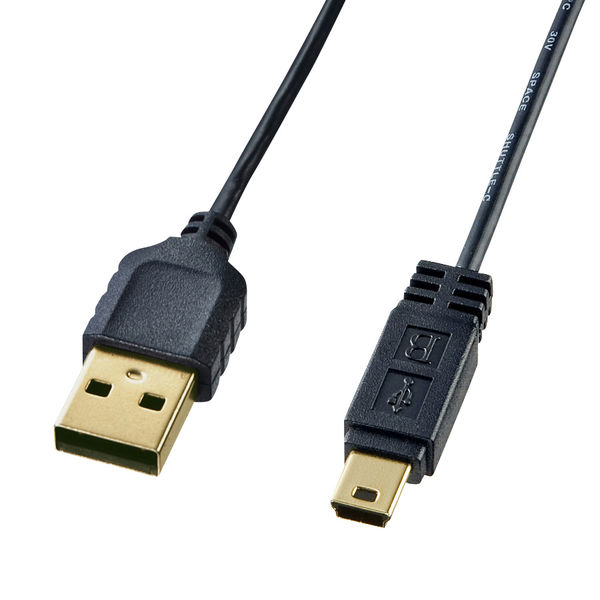 サンワサプライ 極細ミニUSBケーブル ミニBタイプ ブラック 2m USB2.0 KU-SLAMB520BK 1本（直送品）