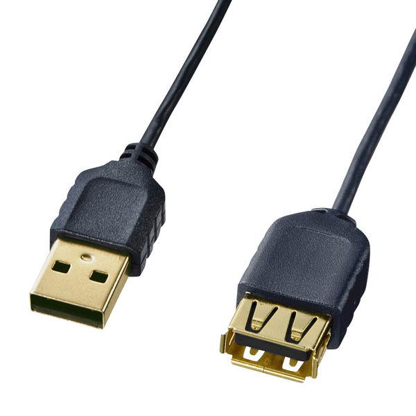 サンワサプライ 極細USB延長ケーブル Aオス-Aメス（延長タイプ） ブラック 0.5m USB2.0 KU-SLEN05BK 1本（直送品）