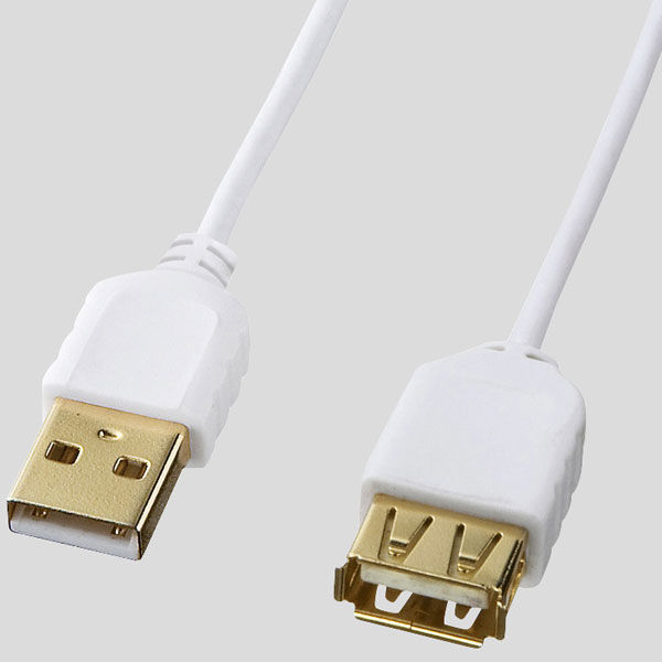 サンワサプライ 極細USB延長ケーブル Aオス-Aメス（延長タイプ） ホワイト 1.5m USB2.0 KU-SLEN15W 1本（直送品）