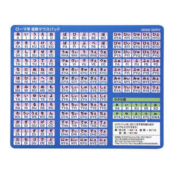 サンワサプライ ローマ字変換マウスパッド（ブルー） W210×D170×H0.1mm MPD-OP17RL8BL 1個 アスクル