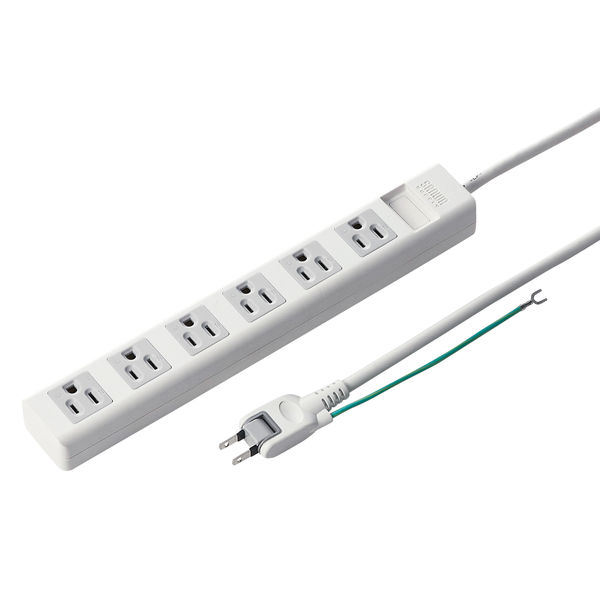 延長コード 電源タップ 2.5m 3P（ピン） 6個口 ライトグレー TAP-N3625N サンワサプライ 1個