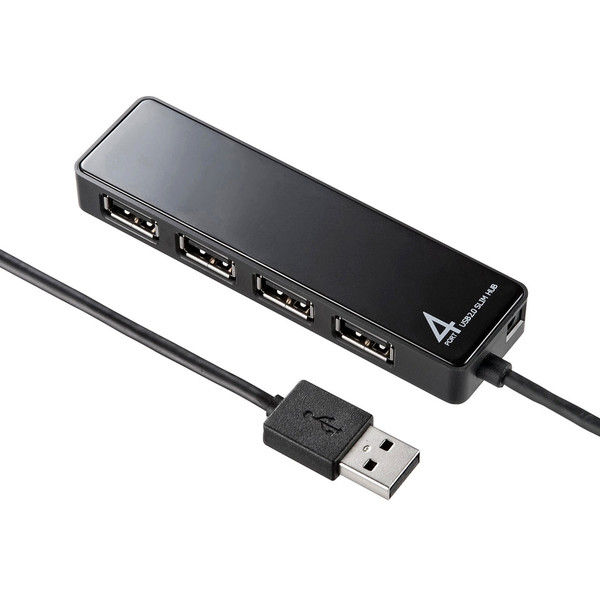 サンワサプライ USBハブ（USB HUB）HDD接続対応・面ファスナー付4ポートUSB2.0ブラック セルフ・バスパワー USB-HTV410BKN（直送品）