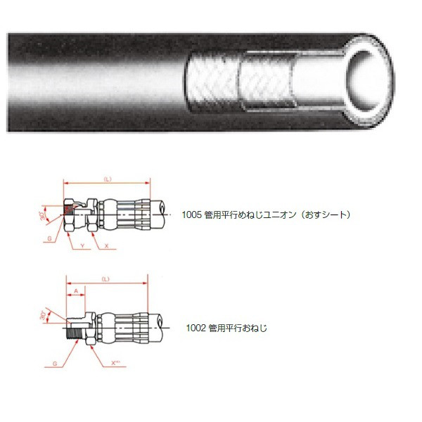 横浜ゴム 一般油圧ホース 200mm 1005金具・1002金具 L35ー6 L35-6-200 1005+1002 1本(0.2m)（直送品）