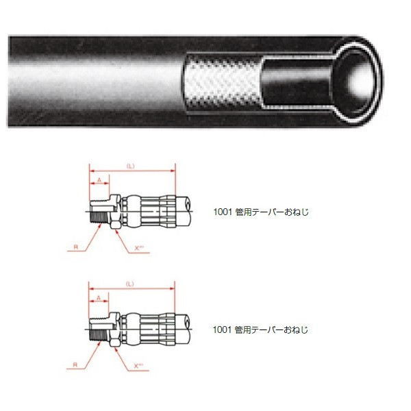 横浜ゴム（YOKOHAMA） 一般油圧ホース 700mm 両端1001金具 L35-19 L35-19-700 1001+1001（直送品）